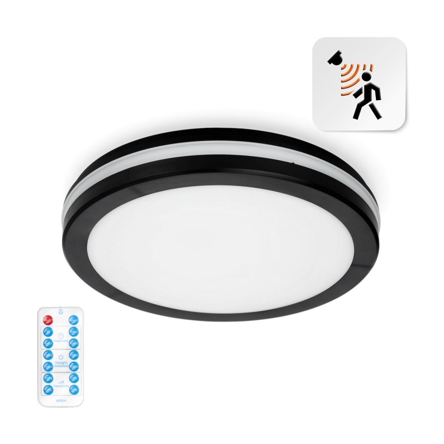LED taklampa för badrum med sensor LED/18W/230V 3000/4000/6500K IP65 diameter 30 cm svart + fjärrkontroll