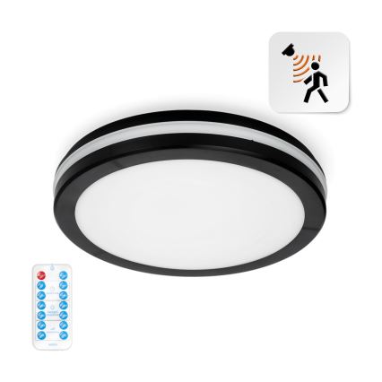 LED taklampa för badrum med sensor LED/24W/230V 3000/4000/6500K IP65 diameter 30 cm svart + fjärrkontroll