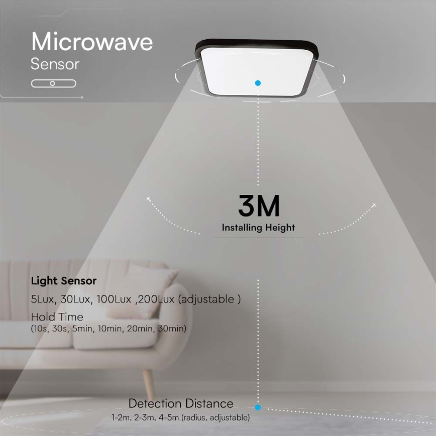 LED taklampa för badrum med sensor LED/36W/230V 4000K IP44 svart + fjärrkontroll