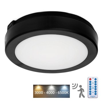 LED taklampa för badrum med sensor NAIROS LED/12W/230V IP65 3000/4000/6500K diameter 20 cm svart + fjärrkontroll