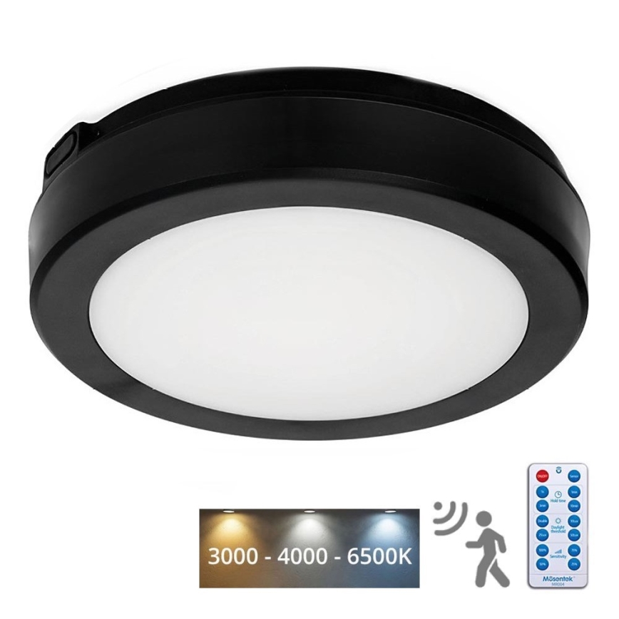 LED taklampa för badrum med sensor NAIROS LED/12W/230V IP65 3000/4000/6500K diameter 20 cm svart + fjärrkontroll