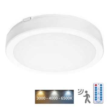LED taklampa för badrum med sensor NAIROS LED/18W/230V IP65 3000/4000/6500K diameter 30 cm vit + fjärrkontroll