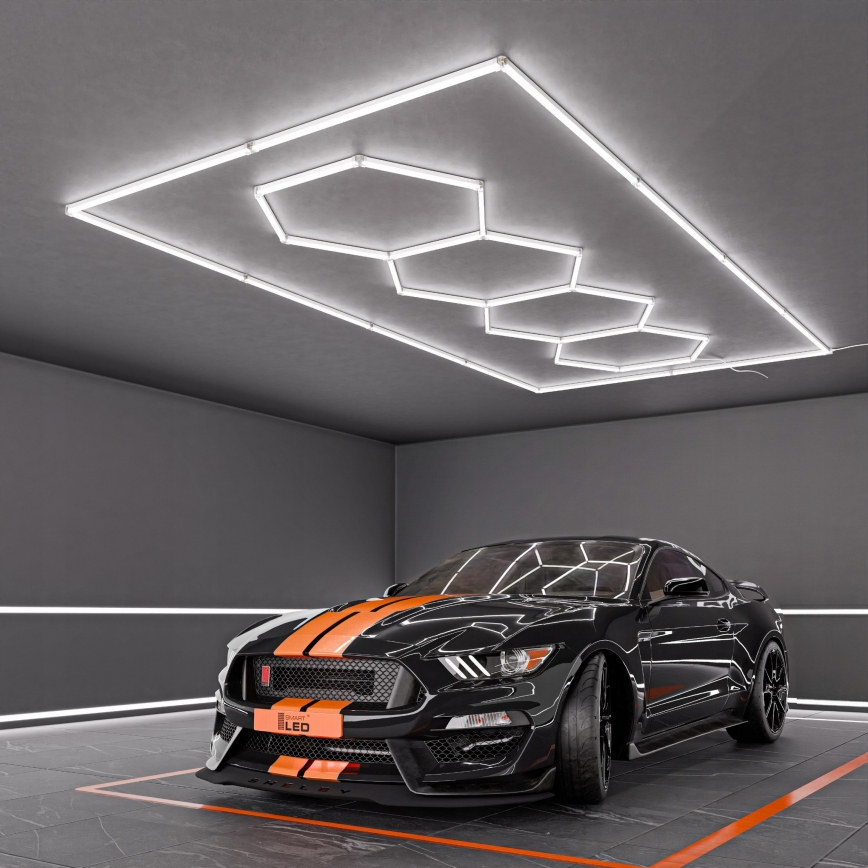 LED-taklampa HEXAGON LED/384W/85-265V 6500K 484x243 cm CRI 90 IP54 vit