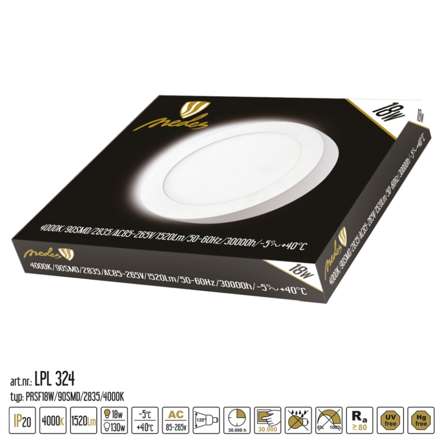 LED taklampa LED/18W/230V 4000K diameter 22,5 cm