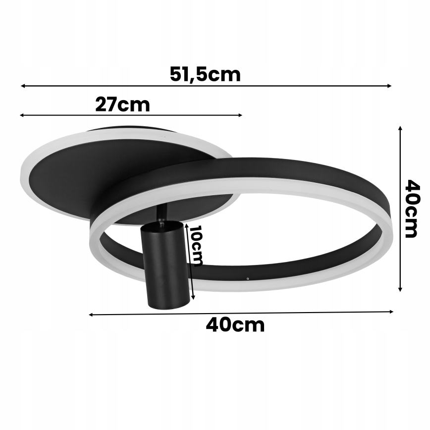 LED-taklampa LED/38W/230V + 1xGU10/30W svart