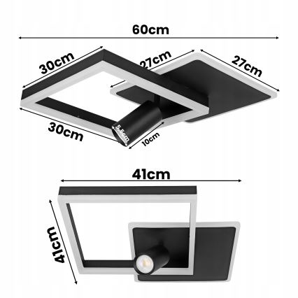 LED taklampa LED/38W/230V + 1xGU10/30W svart
