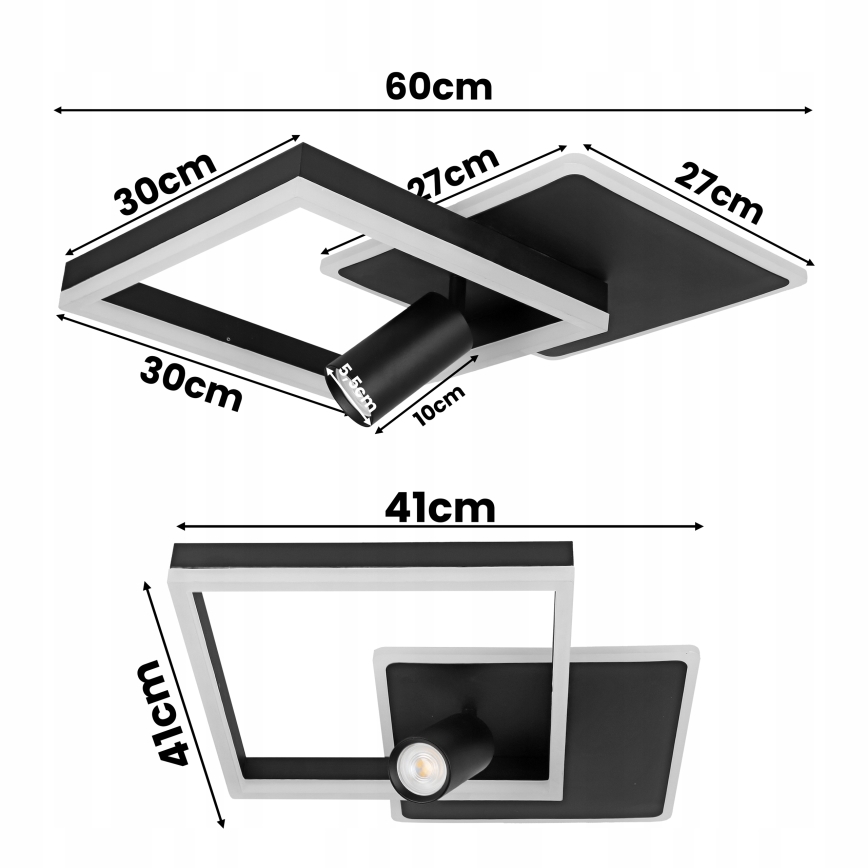 LED taklampa LED/38W/230V + 1xGU10/30W svart