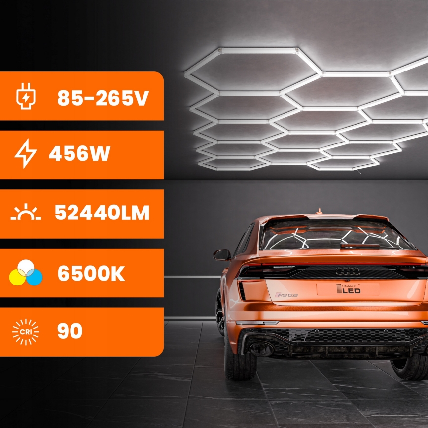 LED takarmatur HEXAGON LED/456W/85-265V 6500K 522x298 cm CRI 90 IP54 vit