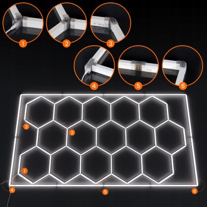 LED-takarmatur HEXAGON LED/696W/85-265V 6500K 484x243 cm CRI 90 IP54 vit