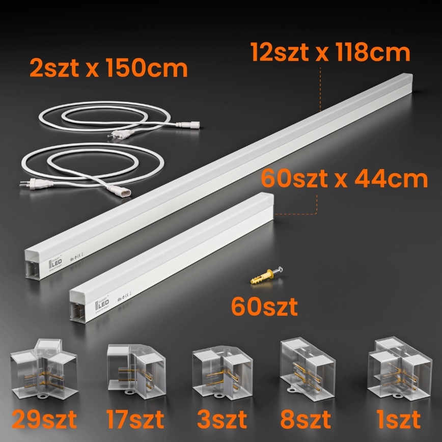 LED-takarmatur HEXAGON LED/696W/85-265V 6500K 484x243 cm CRI 90 IP54 vit