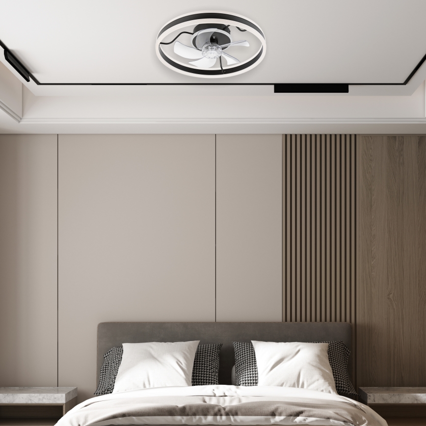 LED Dimbar taklampa med fläkt APOLLO LED/38W/230V svart + fjärrkontroll