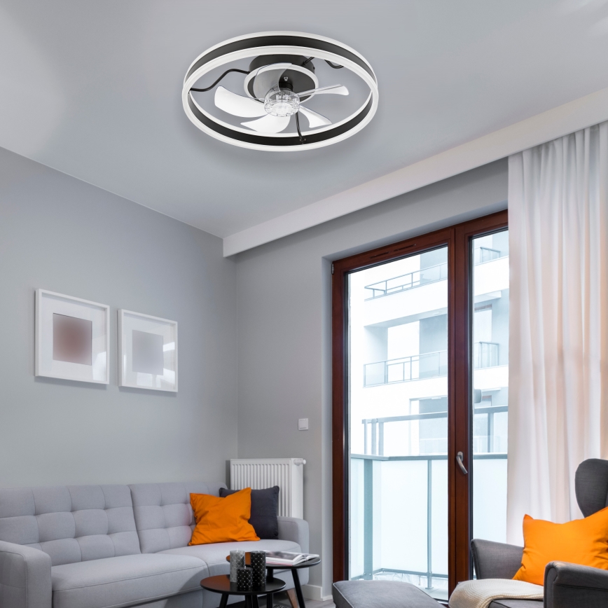 LED Dimbar taklampa med fläkt APOLLO LED/38W/230V svart + fjärrkontroll