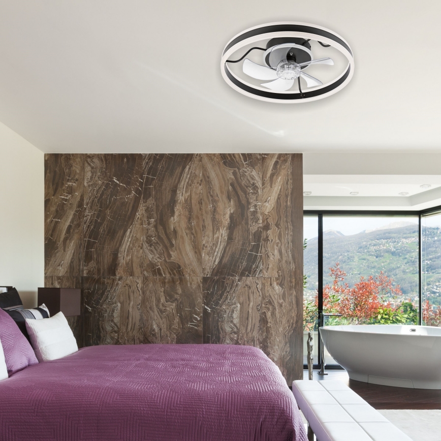 LED Dimbar taklampa med fläkt APOLLO LED/38W/230V svart + fjärrkontroll