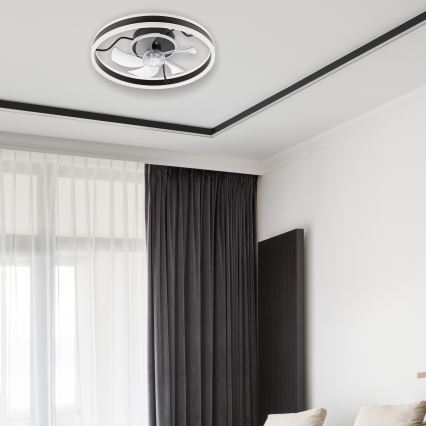 LED Dimbar taklampa med fläkt APOLLO LED/38W/230V svart + fjärrkontroll