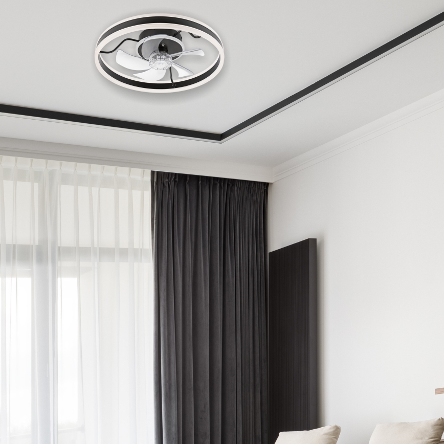 LED Dimbar taklampa med fläkt APOLLO LED/38W/230V svart + fjärrkontroll