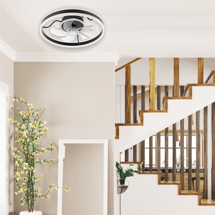 LED Dimbar taklampa med fläkt APOLLO LED/38W/230V svart + fjärrkontroll
