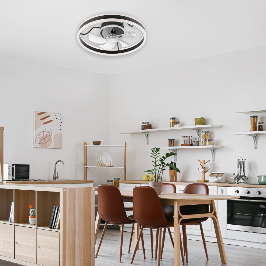 LED Dimbar taklampa med fläkt APOLLO LED/38W/230V svart + fjärrkontroll