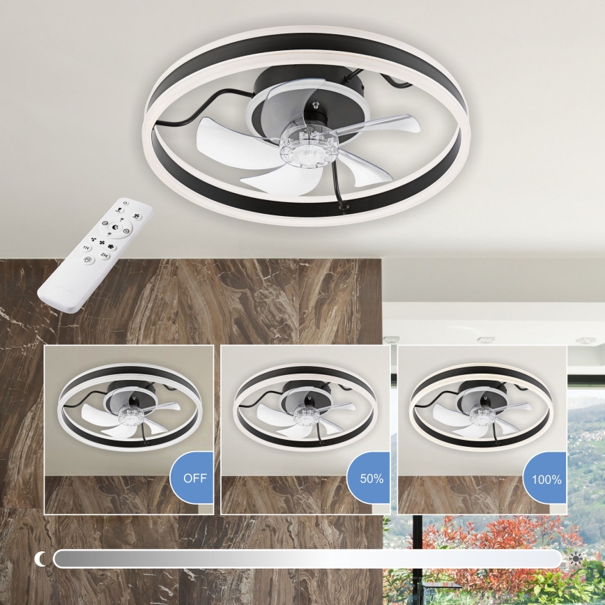 LED Dimbar taklampa med fläkt APOLLO LED/38W/230V svart + fjärrkontroll