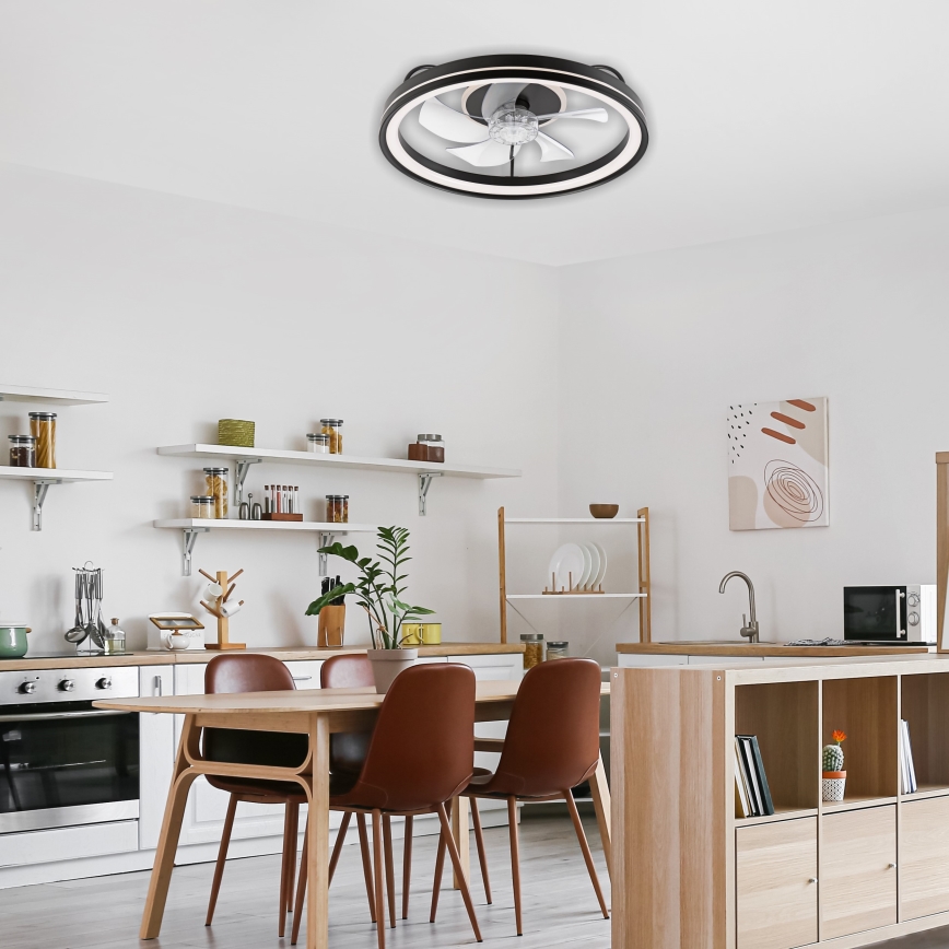 LED Dimbar taklampa med fläkt FARGO LED/37W/230V svart + fjärrkontroll