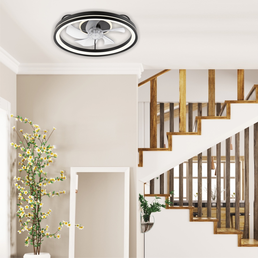 LED Dimbar taklampa med fläkt FARGO LED/37W/230V svart + fjärrkontroll