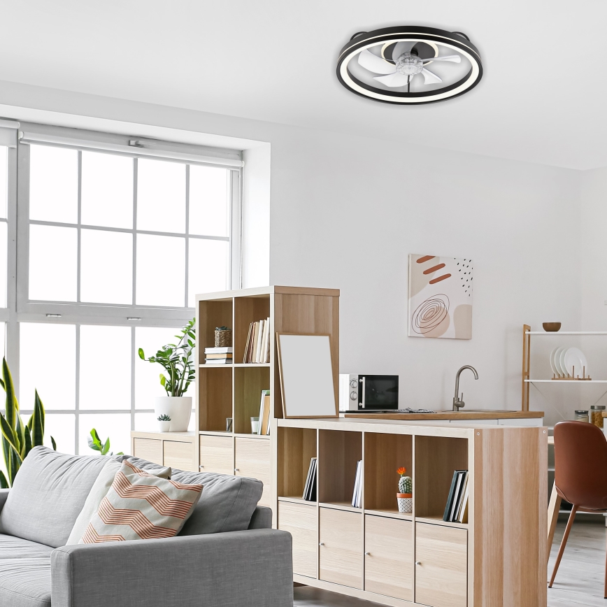 LED Dimbar taklampa med fläkt FARGO LED/37W/230V svart + fjärrkontroll