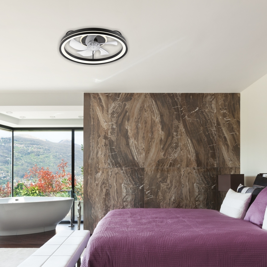 LED Dimbar taklampa med fläkt FARGO LED/37W/230V svart + fjärrkontroll