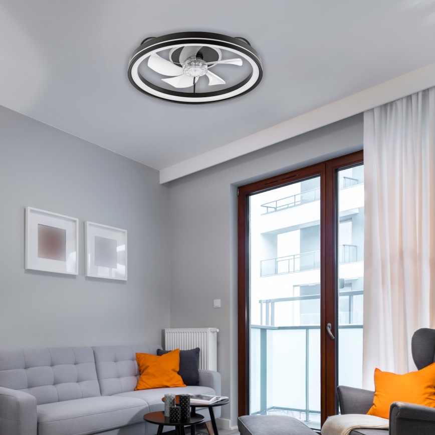 LED Dimbar taklampa med fläkt FARGO LED/37W/230V svart + fjärrkontroll
