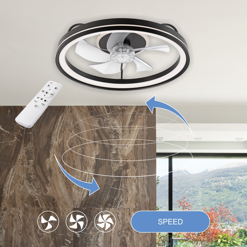 LED Dimbar taklampa med fläkt FARGO LED/37W/230V svart + fjärrkontroll
