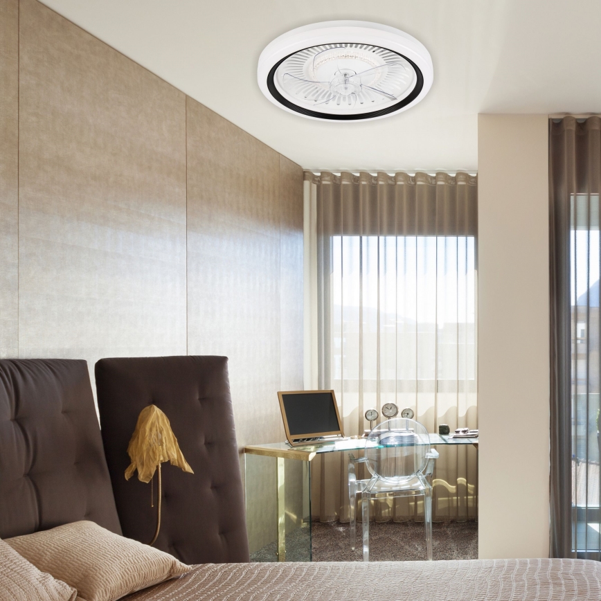 LED Dimbar taklampa med fläkt GEMMA LED/37W/230V vit + fjärrkontroll
