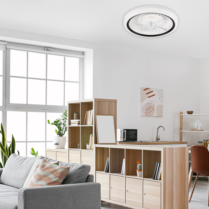 LED Dimbar taklampa med fläkt GEMMA LED/37W/230V vit + fjärrkontroll