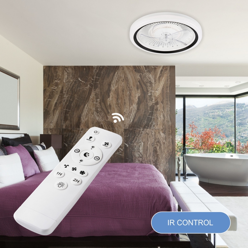 LED Dimbar taklampa med fläkt GEMMA LED/37W/230V vit + fjärrkontroll