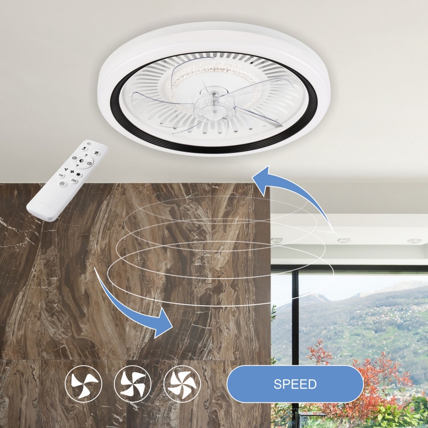 LED Dimbar taklampa med fläkt GEMMA LED/37W/230V vit + fjärrkontroll