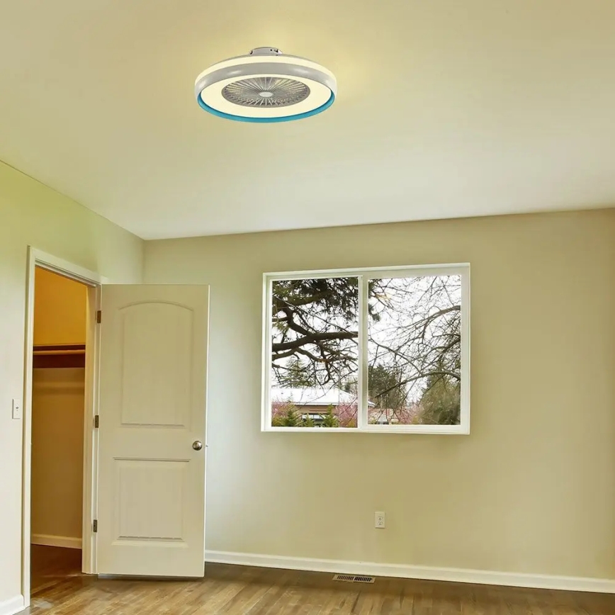 LED taklampa med en fläkt LED/45W/230V 3000/4000/6500K blå + fjärrkontroll