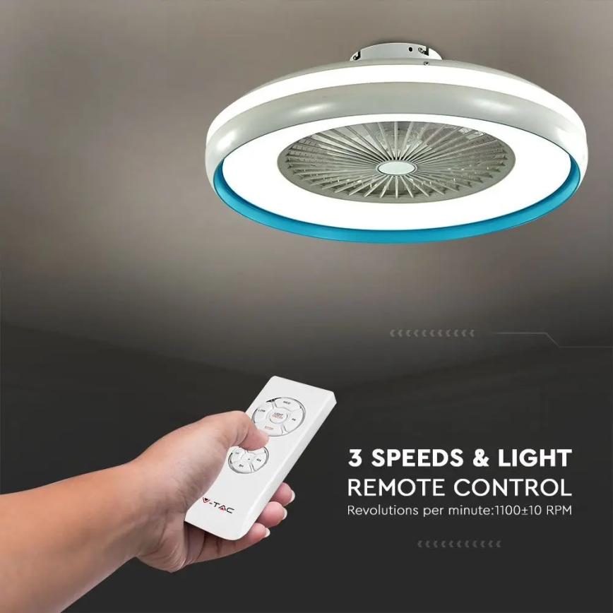 LED taklampa med en fläkt LED/45W/230V 3000/4000/6500K blå + fjärrkontroll