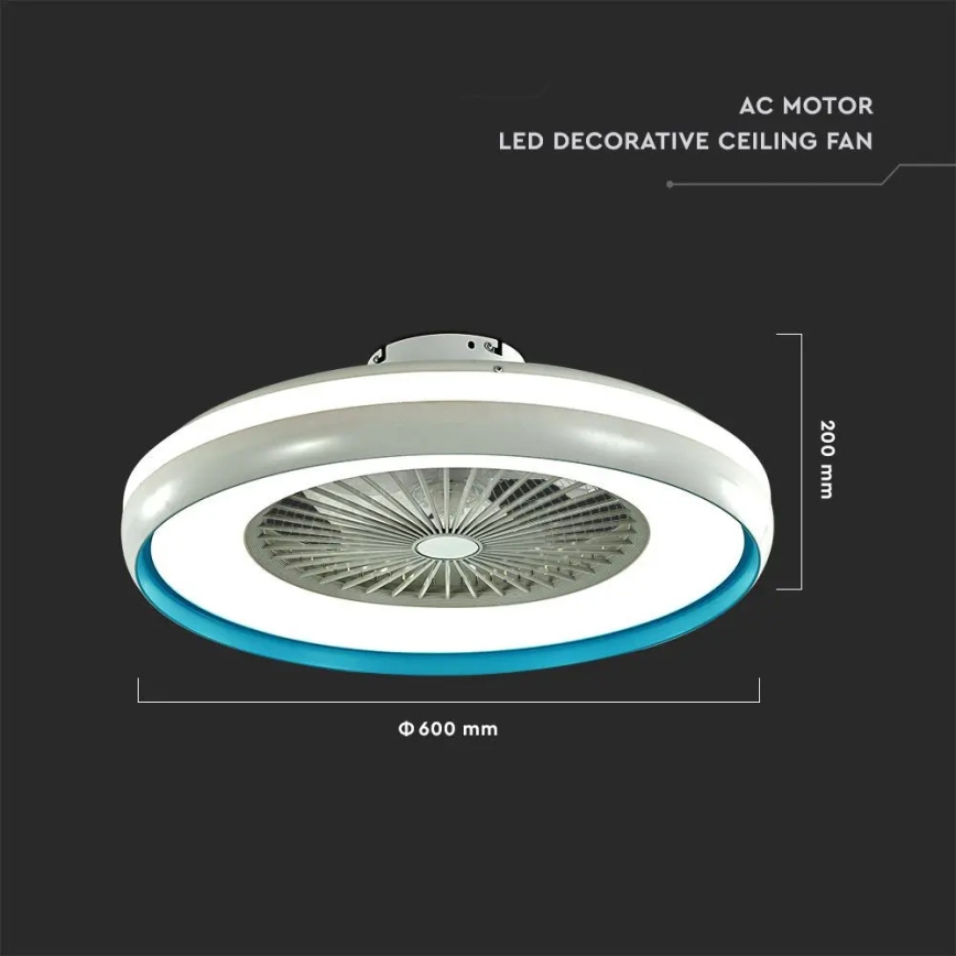 LED taklampa med en fläkt LED/45W/230V 3000/4000/6500K blå + fjärrkontroll