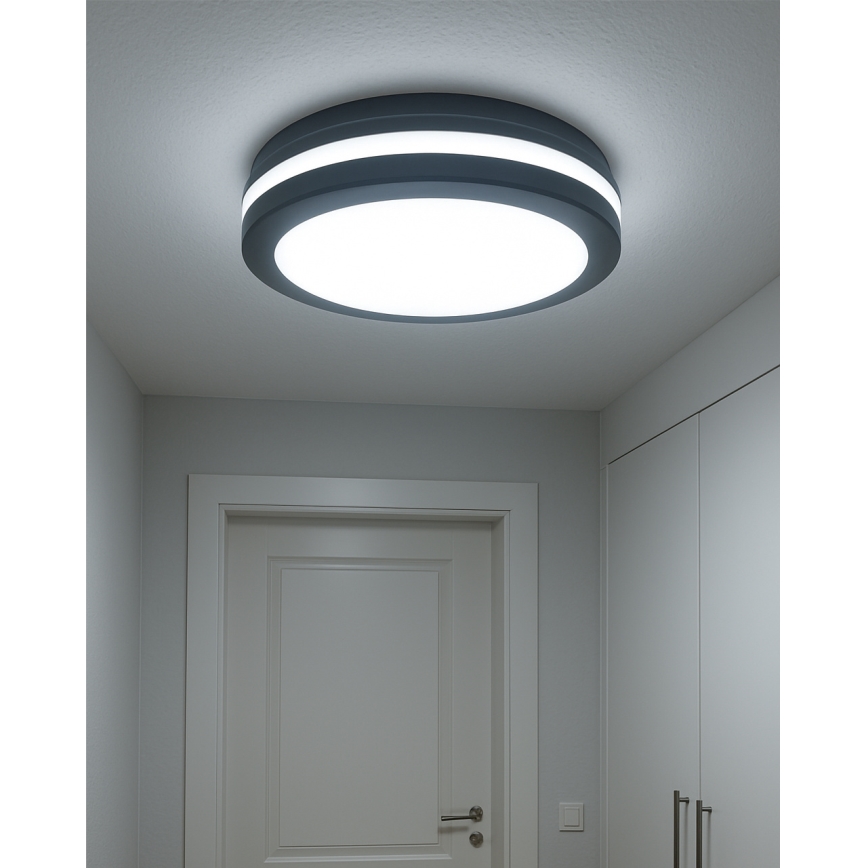LED-taklampa med rörelsesensor LED/20W/230V 3000/4000/6500K Ø 230 cm IP54 antracit