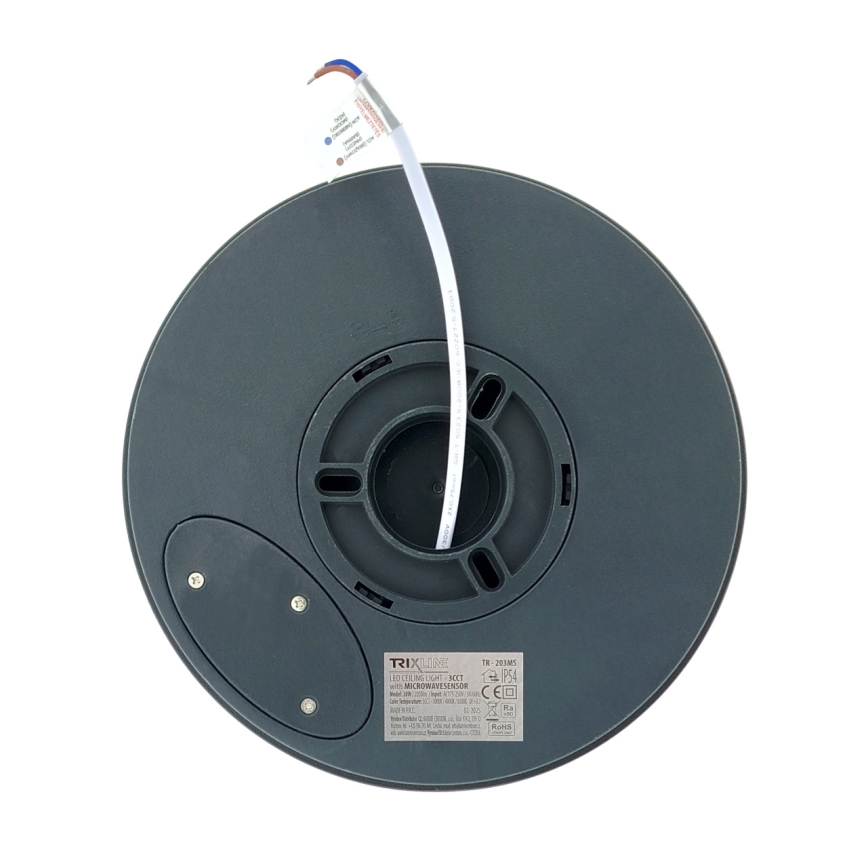 LED-taklampa med rörelsesensor LED/20W/230V 3000/4000/6500K Ø 230 cm IP54 antracit
