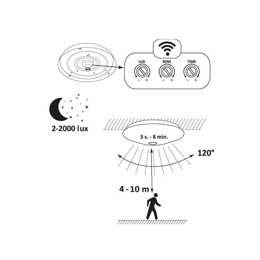 LED taklampa med sensor OPAL LED/12W/230V 4000K