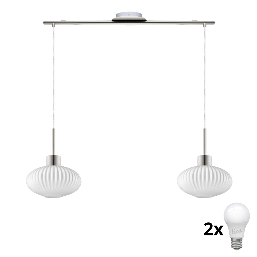 LED-taklampa på vajer HARMA 2xE27/60W/230V mattkrom/vit