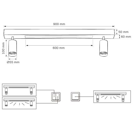 LED taklampa PARIS LED/24W/230V + 2xGU10/10W svart