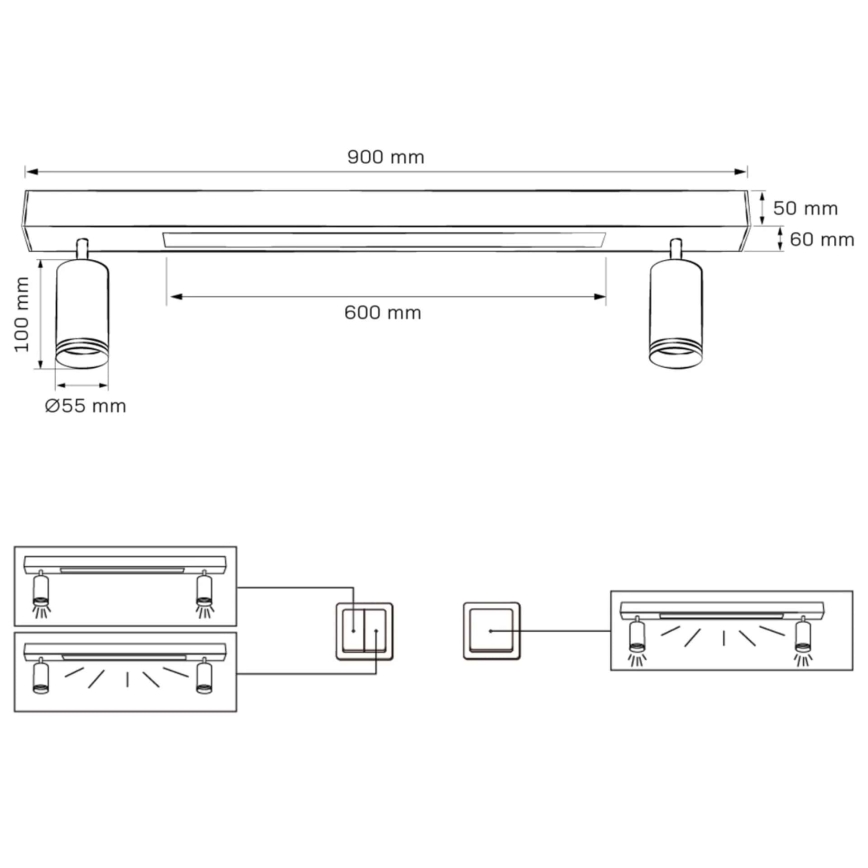 LED taklampa PARIS LED/24W/230V + 2xGU10/10W svart