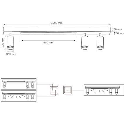 LED taklampa PARIS LED/24W/230V + 3xGU10/10W svart