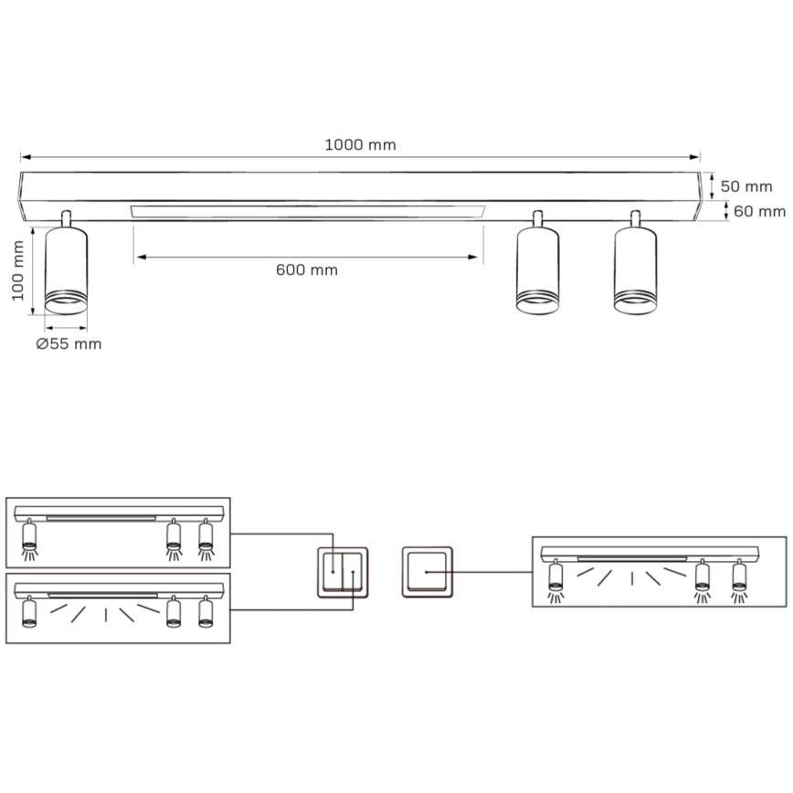LED taklampa PARIS LED/24W/230V + 3xGU10/10W svart