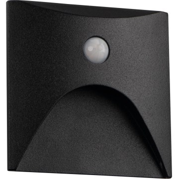 LED trapparmatur med rörelse- och skymningssensor EXIN LED/2,5W/230V 3000K IP65 svart, fyrkantig