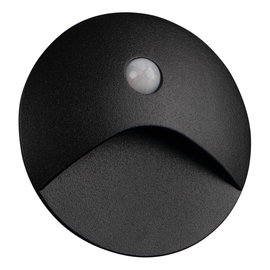 LED trapparmatur med rörelse- och skymningssensor EXIN LED/2,5W/230V 3000K IP65 svart rund