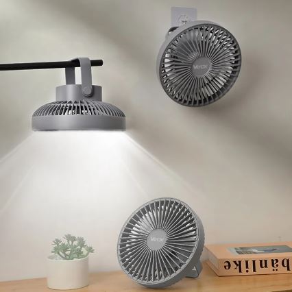 LED Uppladdningsbar bord fläkt med LED-belysning LED/2W/5V USB 2400 mAh grå