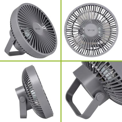 LED Uppladdningsbar bord fläkt med LED-belysning LED/2W/5V USB 2400 mAh grå