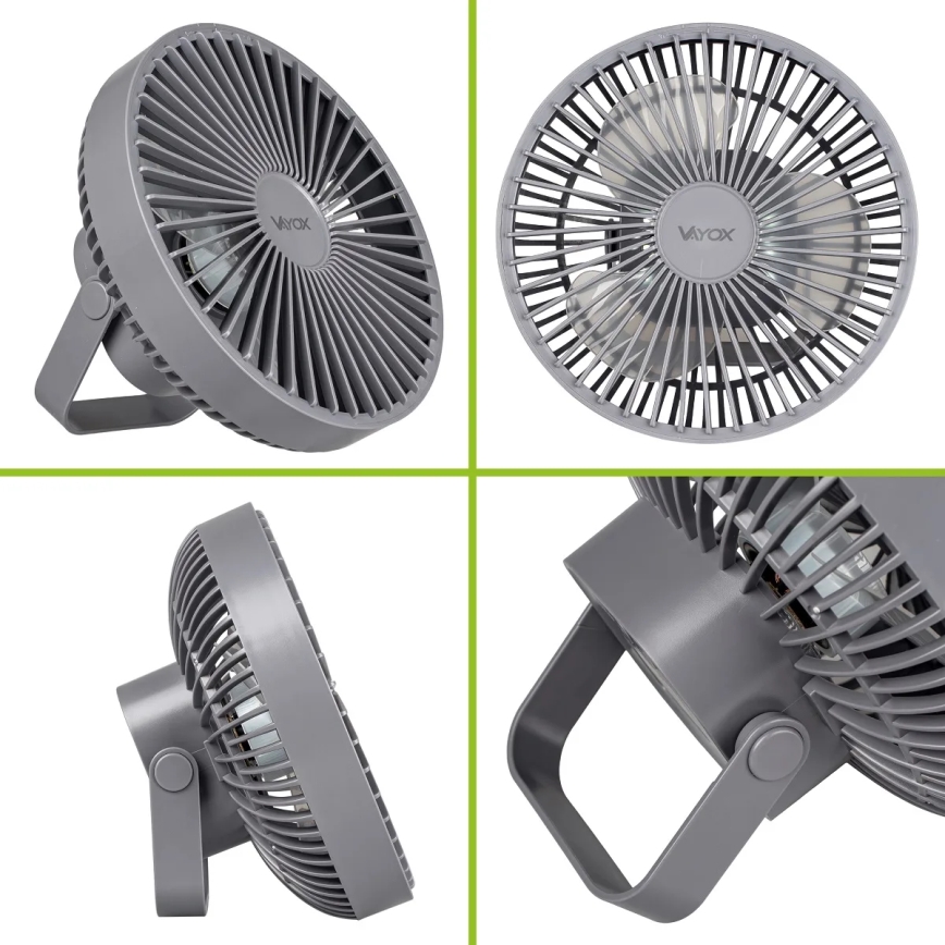 LED Uppladdningsbar bord fläkt med LED-belysning LED/2W/5V USB 2400 mAh grå