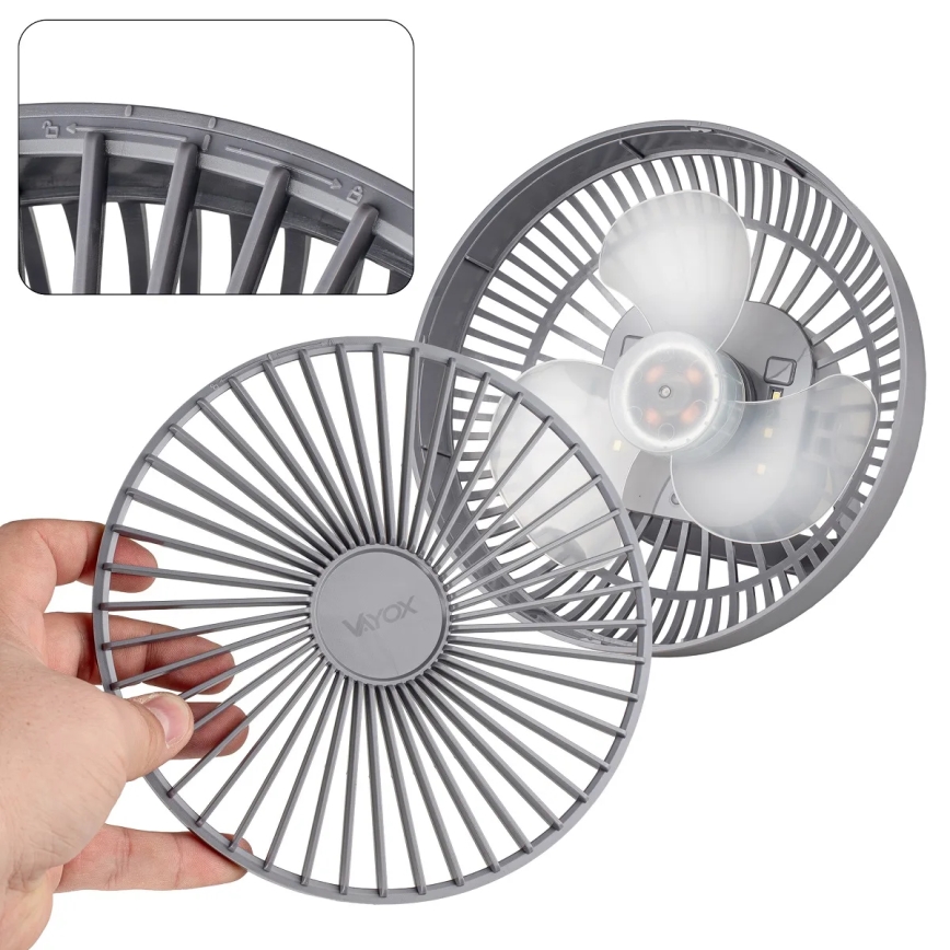 LED Uppladdningsbar bord fläkt med LED-belysning LED/2W/5V USB 2400 mAh grå
