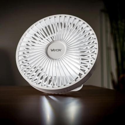 LED Uppladdningsbar bord fläkt med LED-belysning LED/2W/5V USB 2400 mAh vit
